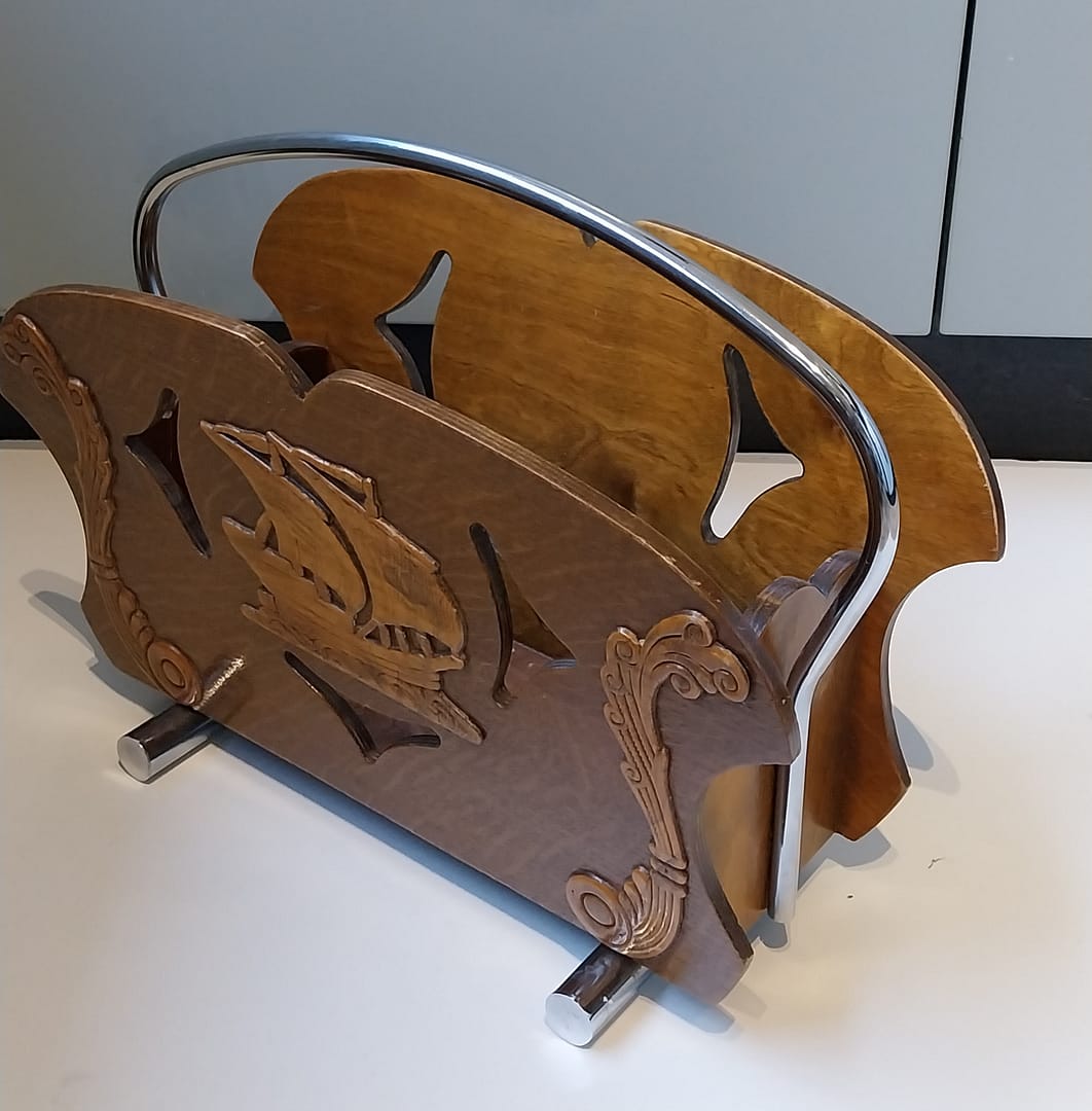 vintage houten lectuurbak gedecoreerd, jaren '60 - Afbeelding 3