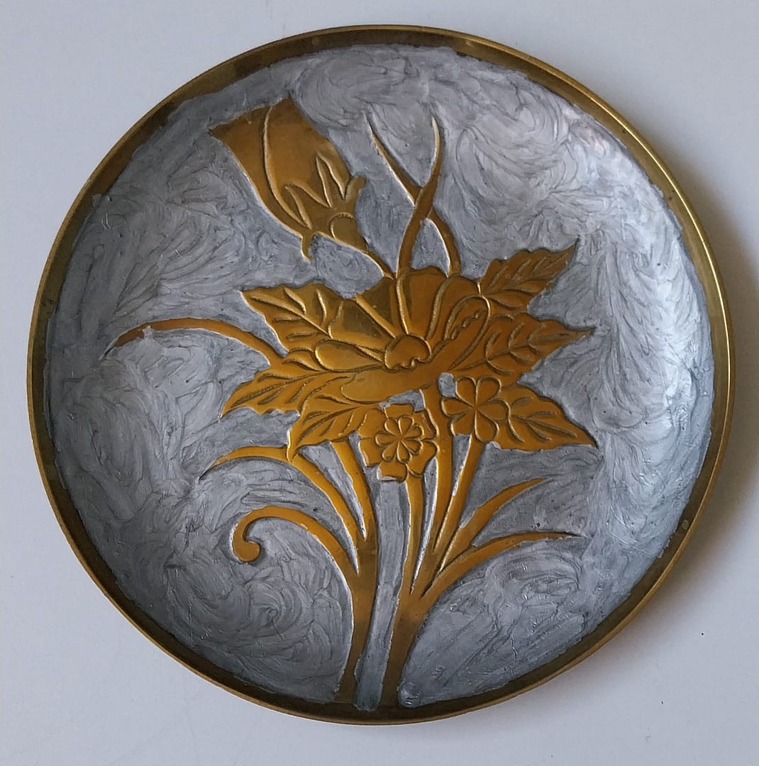 Set Messing wandborden met bloemen, zilver blauw geëmailleerd - Afbeelding 4