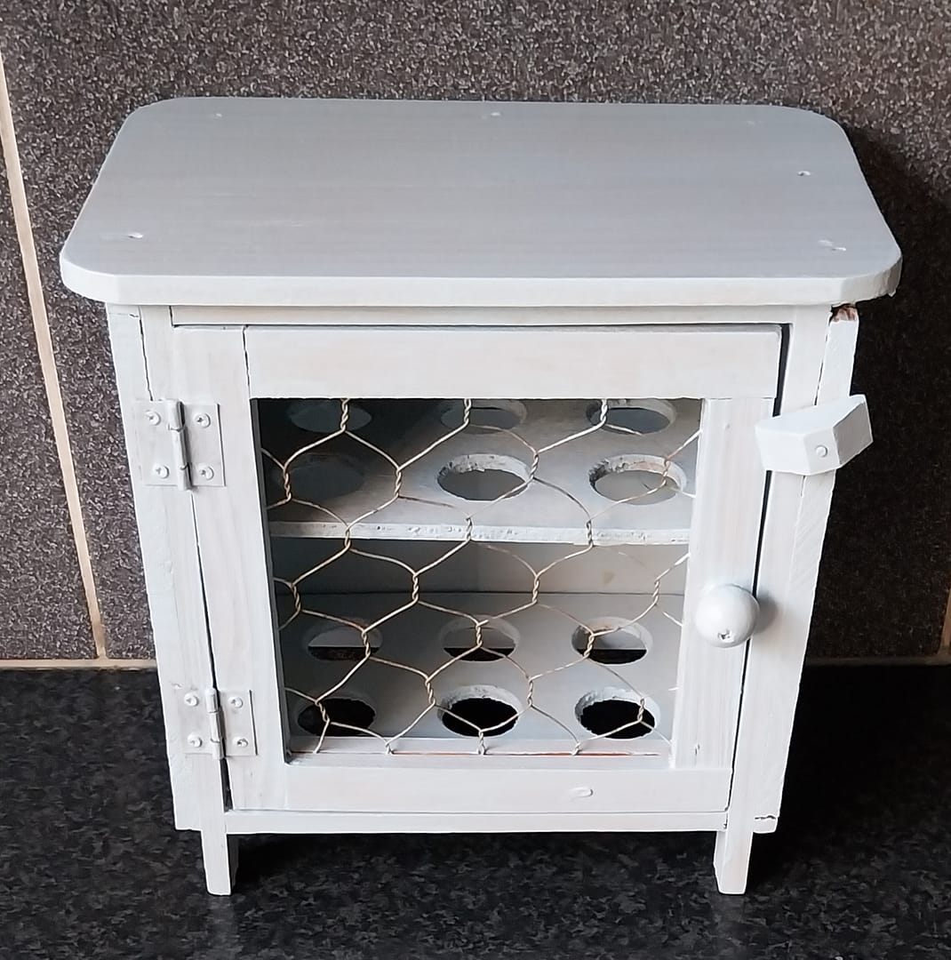 Brocant houten eierkastje voor 12 eieren, licht blauw - Afbeelding 5