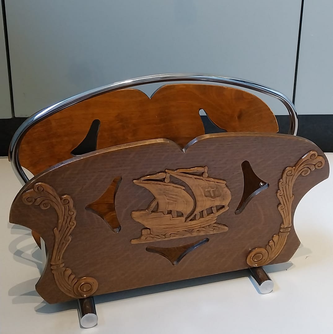 vintage houten lectuurbak gedecoreerd, jaren '60