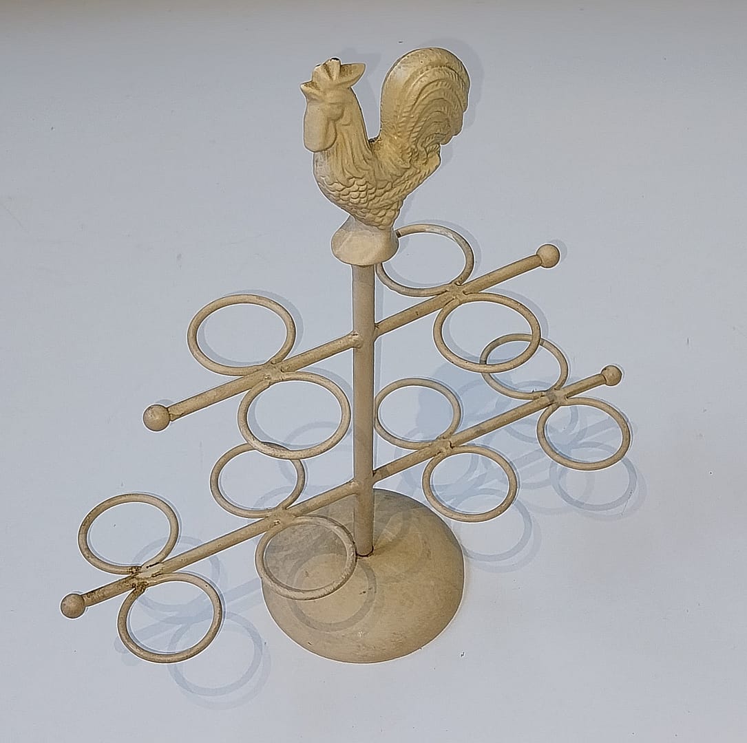 Brocant Gietijzer Eierrekje, voor 12 eieren, Afbeelding Haan