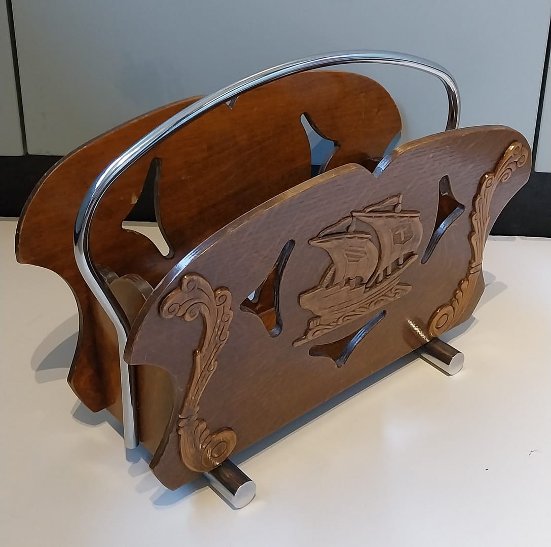 vintage houten lectuurbak gedecoreerd, jaren '60 - Afbeelding 5