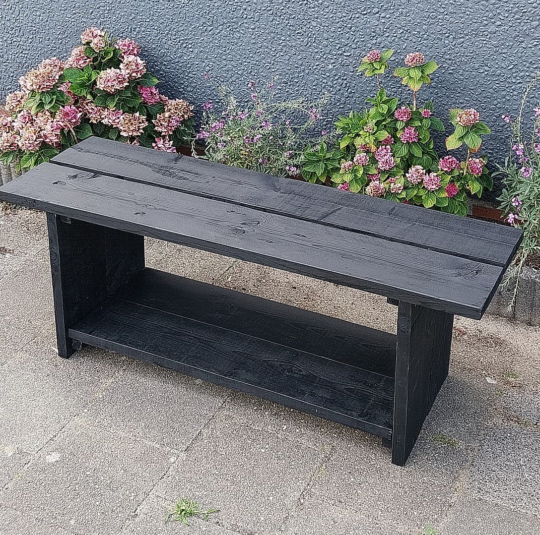 Steigerhouten Tuinbank / Plantenbank, mat zwart - Afbeelding 3