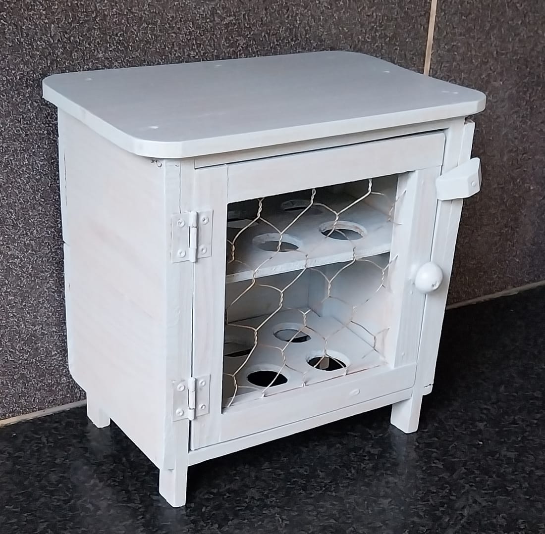 Brocant houten eierkastje voor 12 eieren, licht blauw - Afbeelding 4