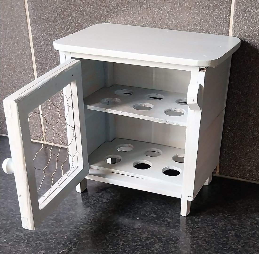 Brocant houten eierkastje voor 12 eieren, licht blauw - Afbeelding 3