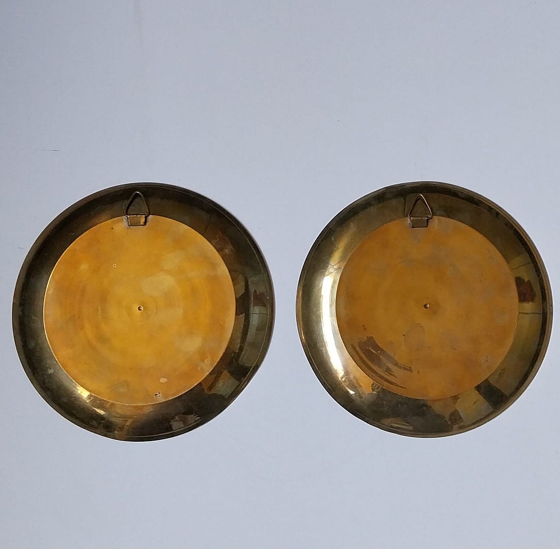 Set Messing wandborden met bloemen, zilver blauw geëmailleerd - Afbeelding 3