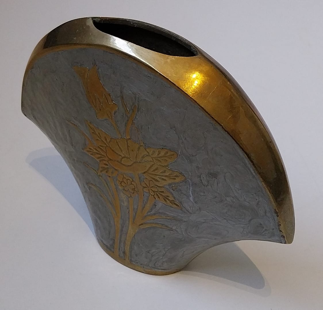 Set Messing vaasjes met bloemen, zilver blauw geëmailleerd - Afbeelding 7