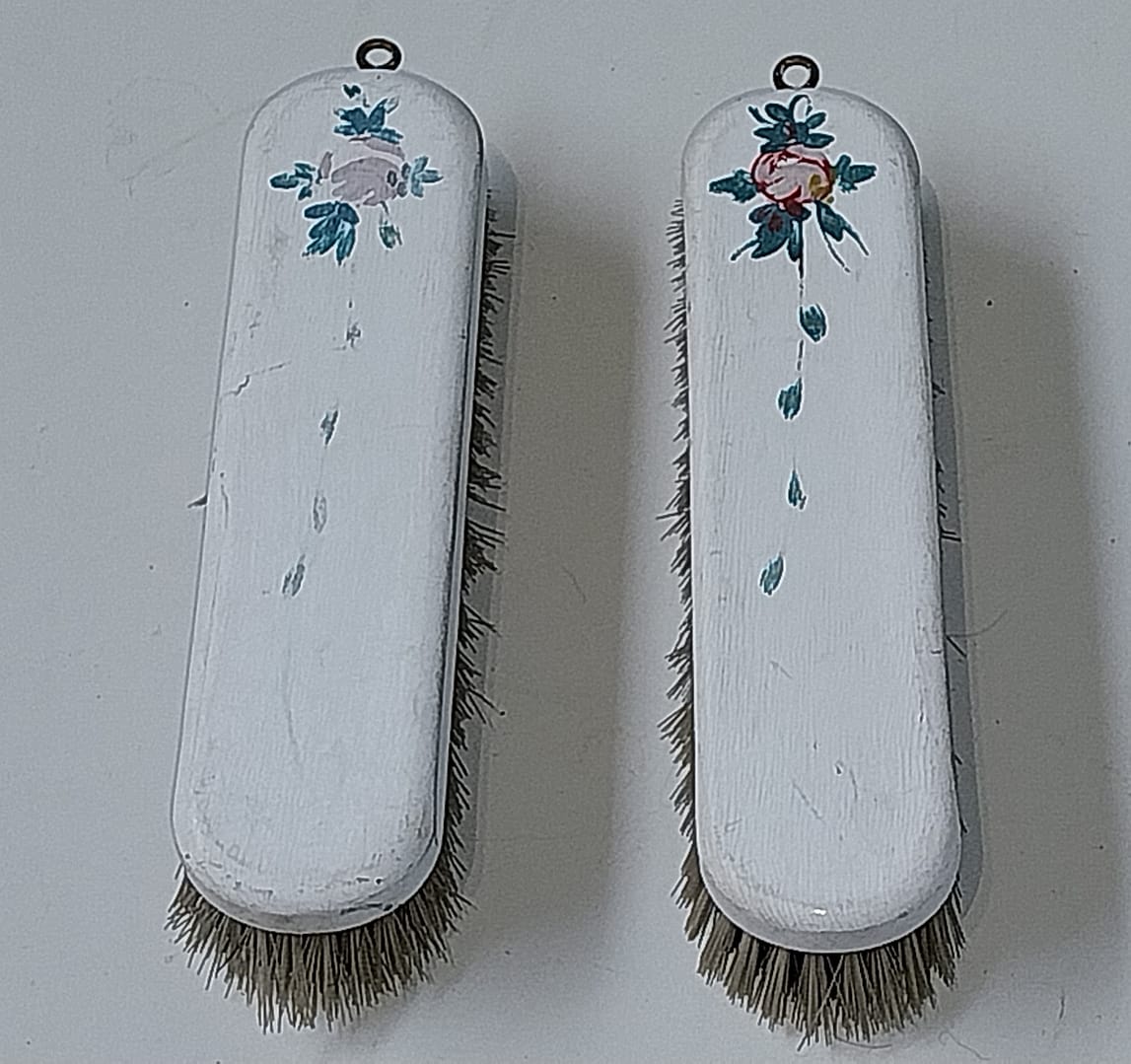 Brocante kaptafelspiegel- en borstelset - Afbeelding 3