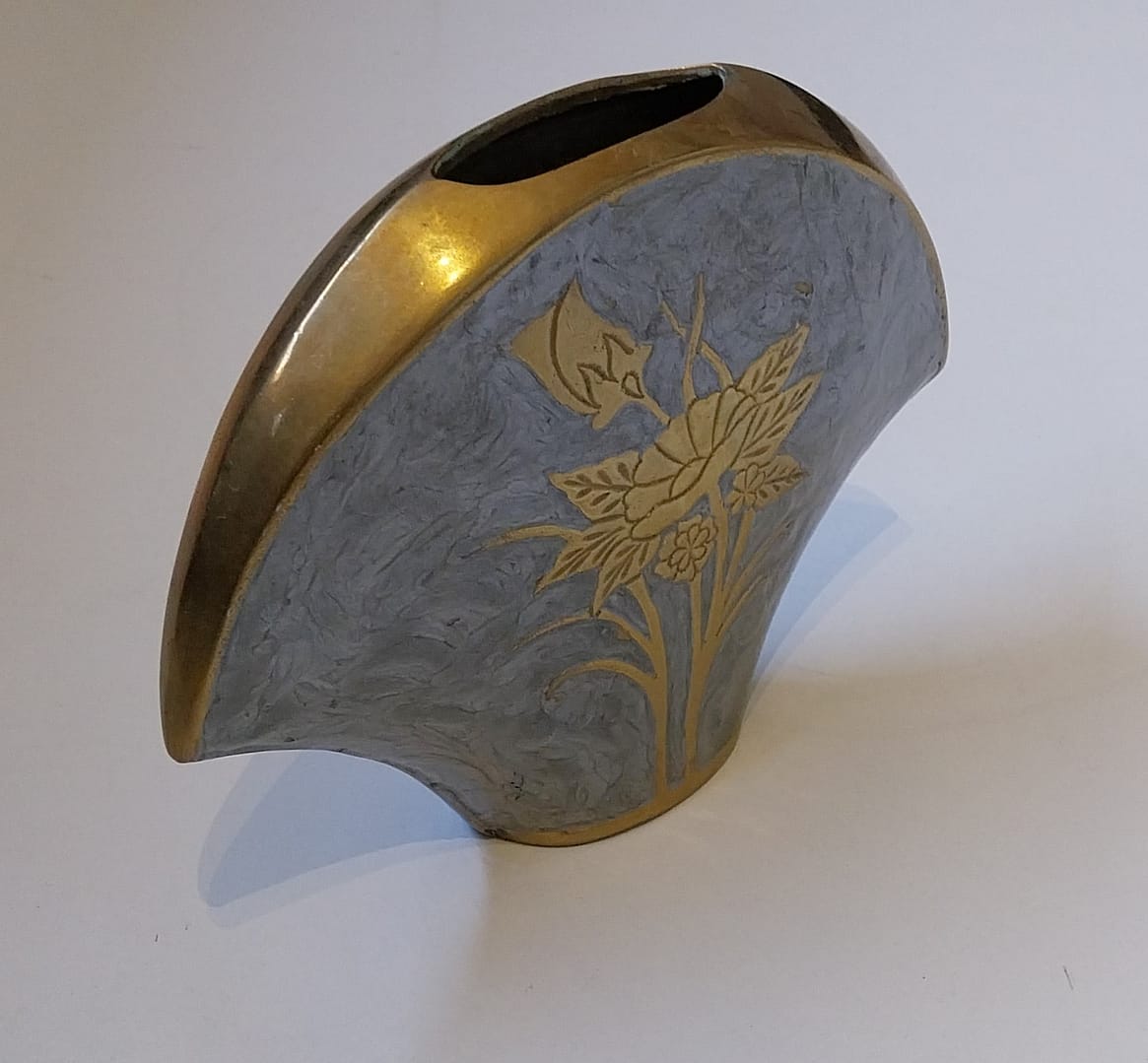 Set Messing vaasjes met bloemen, zilver blauw geëmailleerd - Afbeelding 5