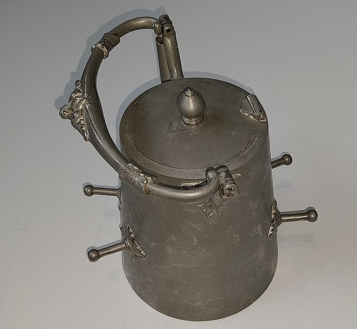 Antiek tinnen theepot met warmhouder, van begin 1900 - Afbeelding 11