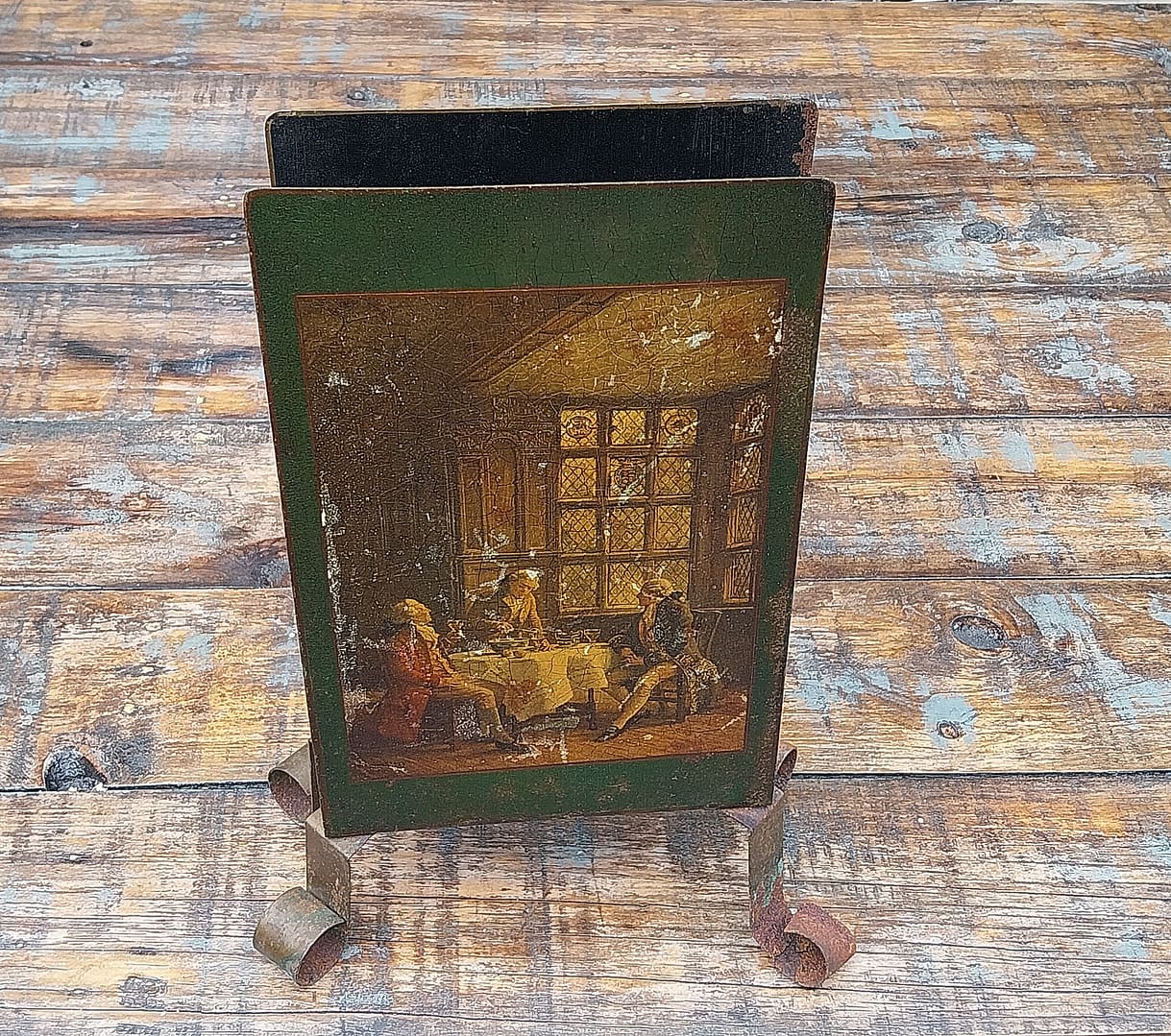 Brocante lange luciferhouder met 18e eeuws tafereel