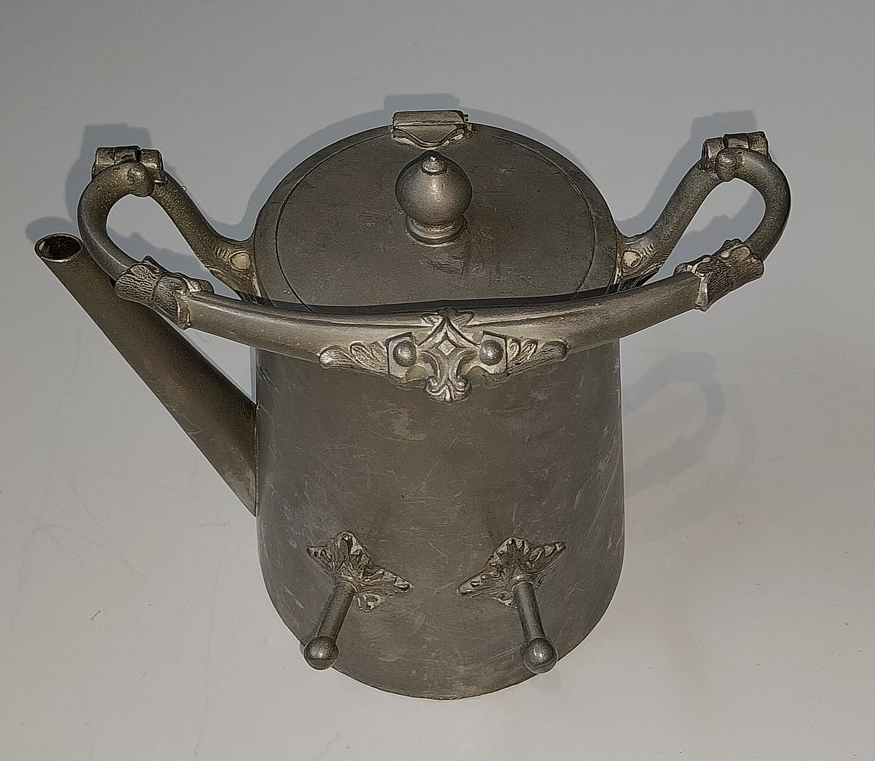 Antiek tinnen theepot met warmhouder, van begin 1900 - Afbeelding 10