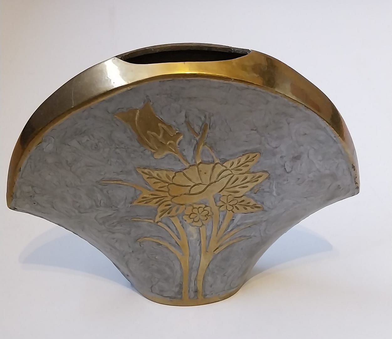 Set Messing vaasjes met bloemen, zilver blauw geëmailleerd - Afbeelding 6