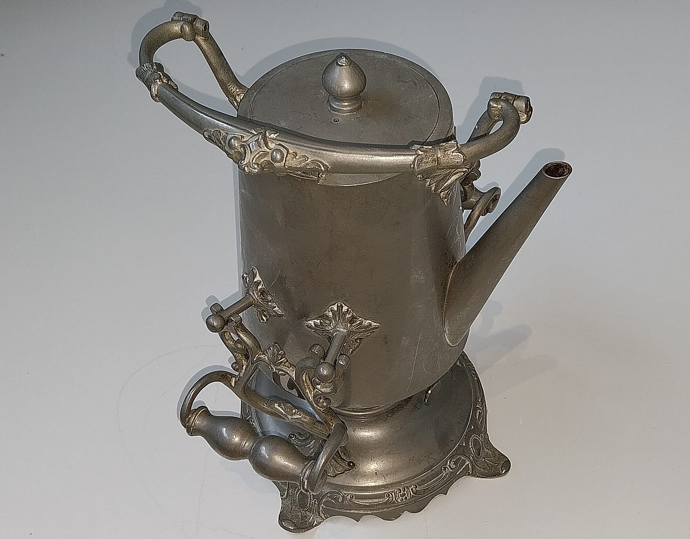 Antiek tinnen theepot met warmhouder, van begin 1900 - Afbeelding 5