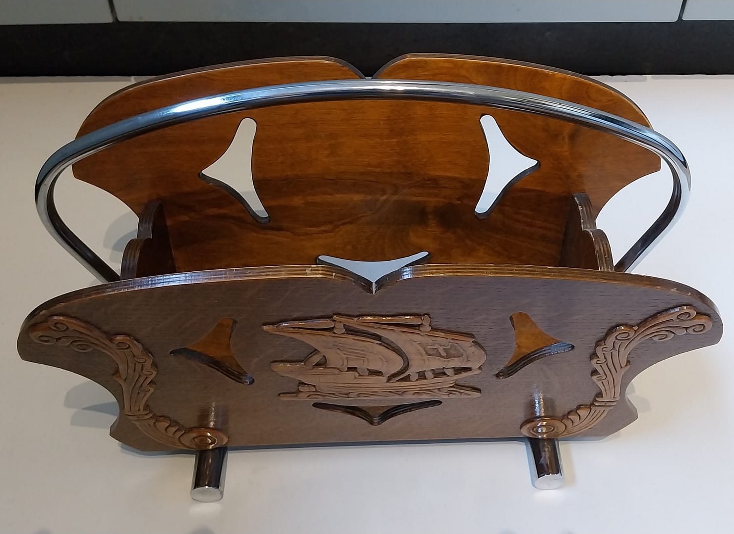 vintage houten lectuurbak gedecoreerd, jaren '60 - Afbeelding 2