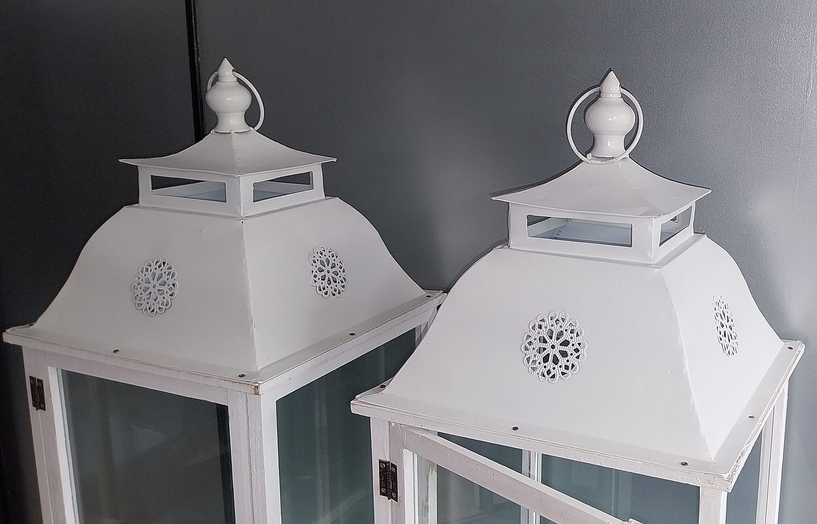 Set á 2 st. Windlichten + Standaard, Landelijk/Brocante stijl - Afbeelding 3