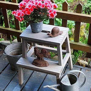 Houten Trappetje / Etagère / Plantentafeltje, Grey Wash