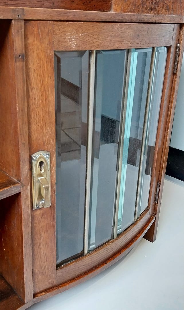 Antiek bijbelkastje / Wandkastje met facet geslepenglas - Afbeelding 4