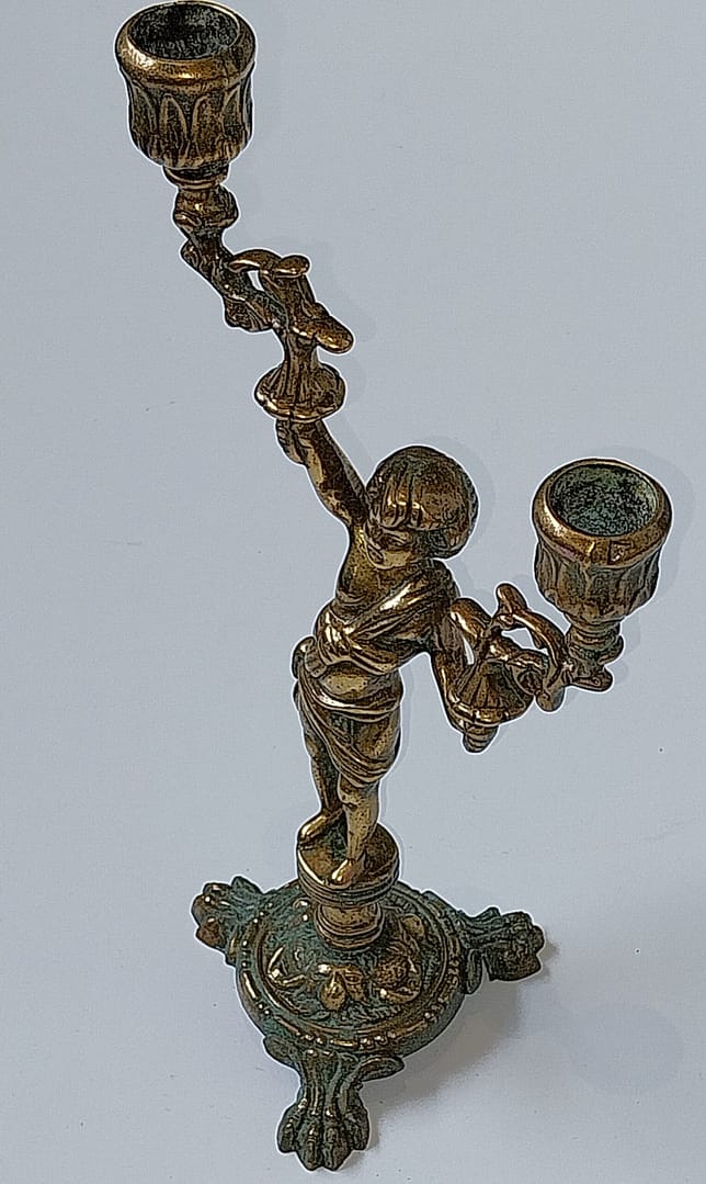 Messing kandelaar met Engel en 2 gebogen armen - Afbeelding 3