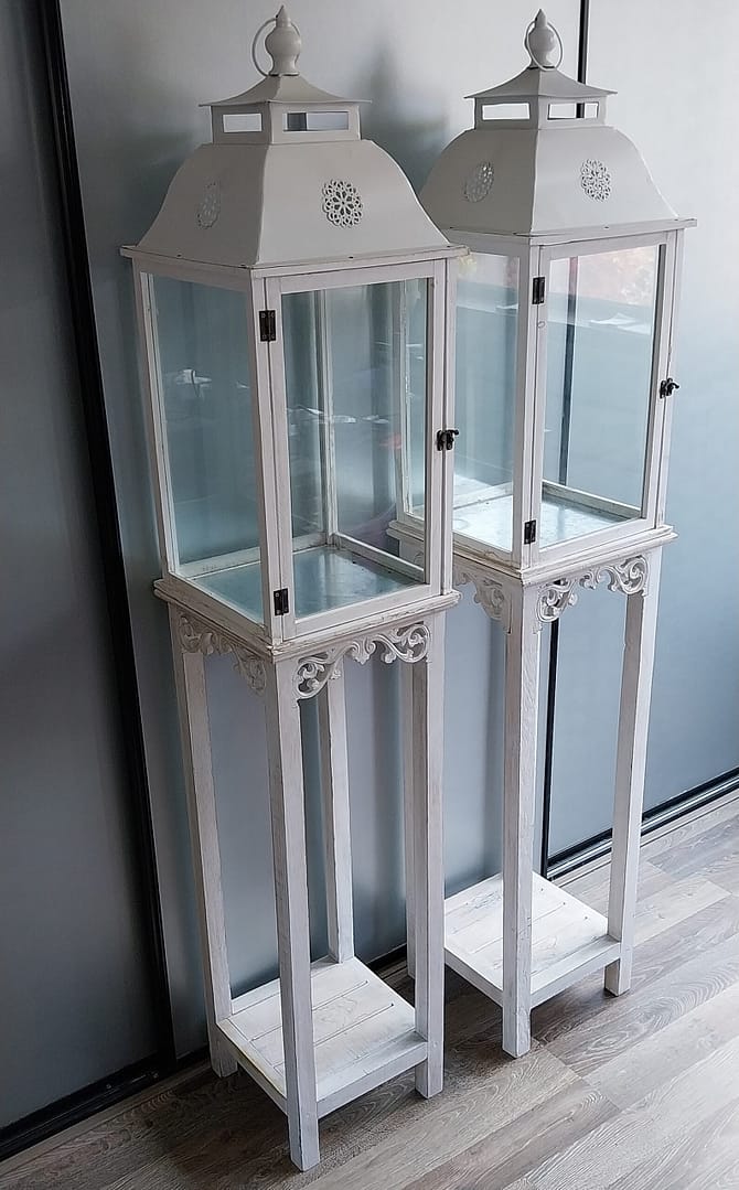 Set á 2 st. Windlichten + Standaard, Landelijk/Brocante stijl - Afbeelding 2