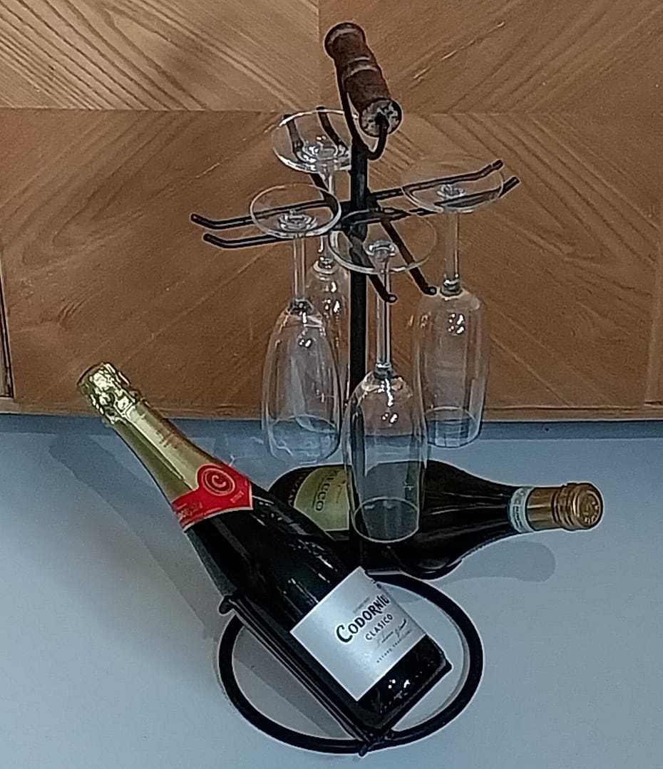 Smeedijzeren tafel-wijnrek/ wijnfleshouder