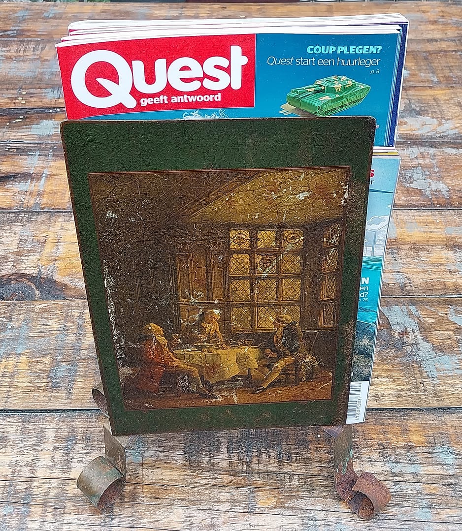 Brocante lange luciferhouder met 18e eeuws tafereel - Afbeelding 4